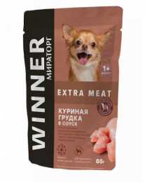 Корм Winner Extra Meat для взрослых собак мелких пород, влажный, с куриной грудкой в соусе, 85г