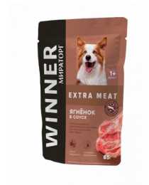 Корм "Winner Extra Meat" для взрослых собак всех пород, влажный "Ягнёнок в соусе" 85г