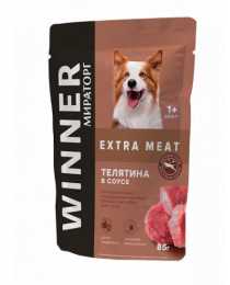 Корм "Winner Extra Meat" для взрослых собак всех пород, влажный "Телятина в соусе" 85г