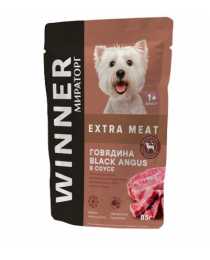 Корм "Winner Extra Meat" для взрослых собак мелких пород, влажный "Говядина Black Angus в соусе" 85