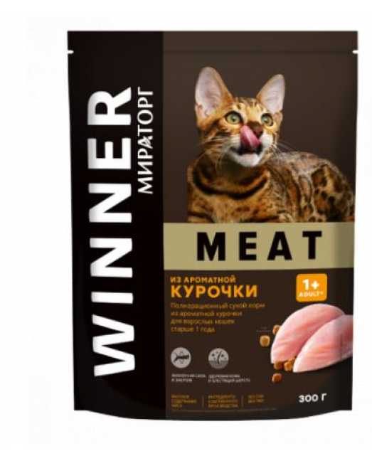 Корм сухой "Winner Meat" из ароматной курочки для взрослых кошек старше 1 года 0,75кг