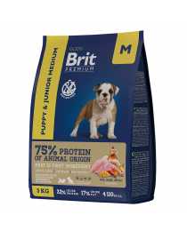 Корм сухой "Brit Premium" д.щенков и молодых собак средних пород,курица,Puppy and Junior Medium,1кг