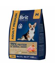 Корм сухой "Brit Premium" для взрослых собак средних пород, с курицей, Adult Medium, 1 кг