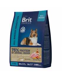 Корм сухой "Brit Premium" для взрослых собак всех пород с чувств. пищеварением ,ягненок/индейка,1 кг